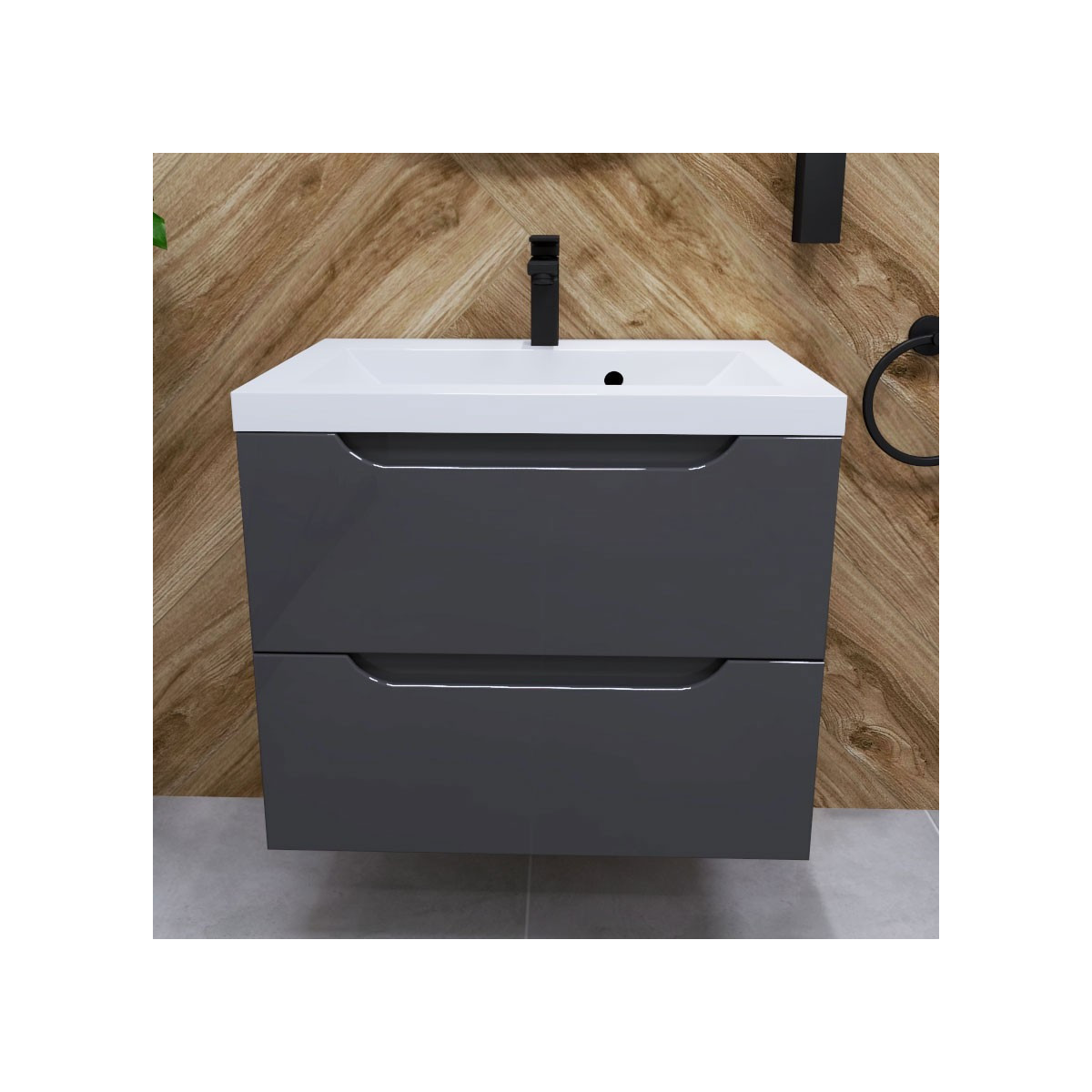 Szafka łazienkowa z umywalką dwiema szufladami grafit połysk 60cm
