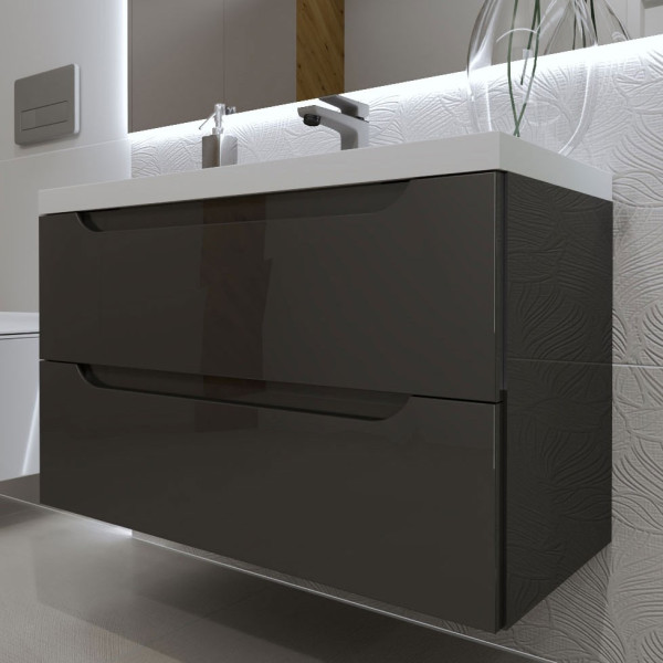 Szafka łazienkowa z umywalką dwiema szufladami grafit połysk 80cm
