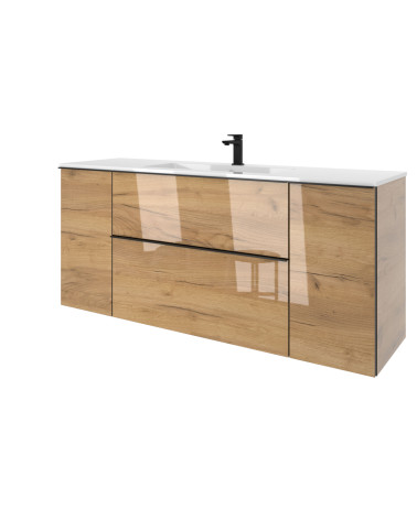 Modułowa szafka łazienkowa 140cm lakierowana Dąb Craft złoty z czarnymi akcentami