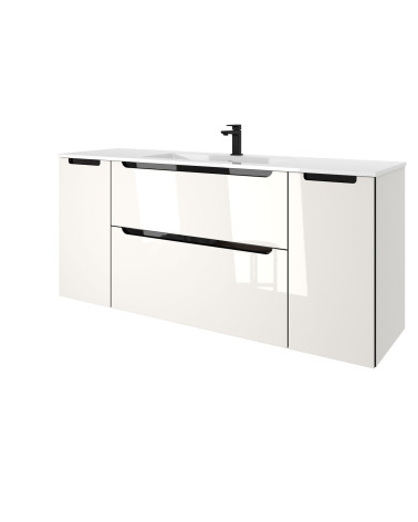 Modułowa szafka łazienkowa 140cm lakierowana Biały Połysk z czarnymi akcentami