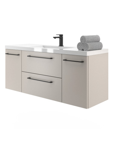 Kaszmir (jasny beż) ULTRA MATT - Wisząca matowa szafka łazienkowa z umywalką 120cm UZ-819