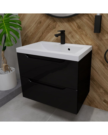 Szafka łazienkowa z umywalką dwiema szufladami czarny połysk 60cm