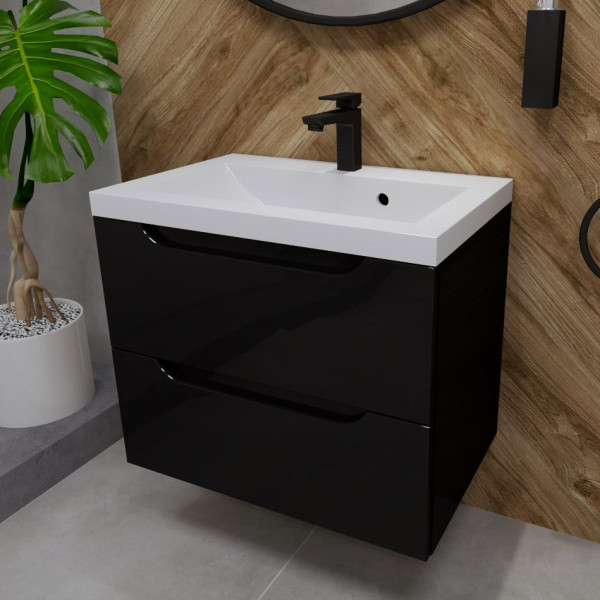 Szafka łazienkowa z umywalką dwiema szufladami czarny połysk 60cm