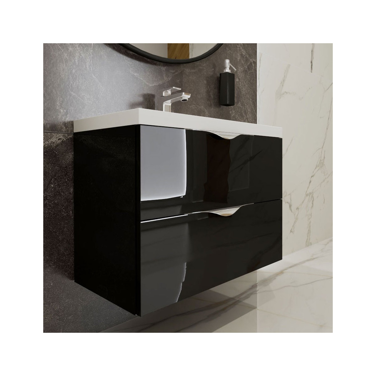 Czarna lakierowana szafka łazienkowa z umywalką 60cm